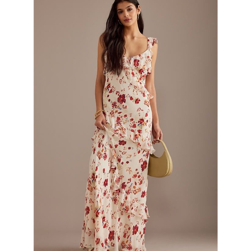 By Anthropologie Isabella Ruffle Floral Maxi Dress
